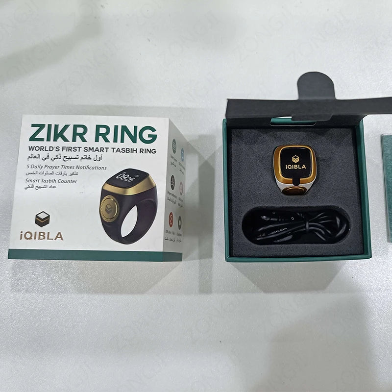 2025 Iqibla Smart Zikr Ring Praise Tasbih Tally Electronic Digital Counter for Muslims Prayer Time Vibration Reminder Waterproof