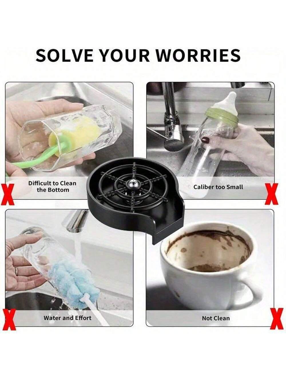 1Pc ABS Resin Household Cup Washer, Automatic Cup Washing Device for Kitchen Sink or Bar Countertop
