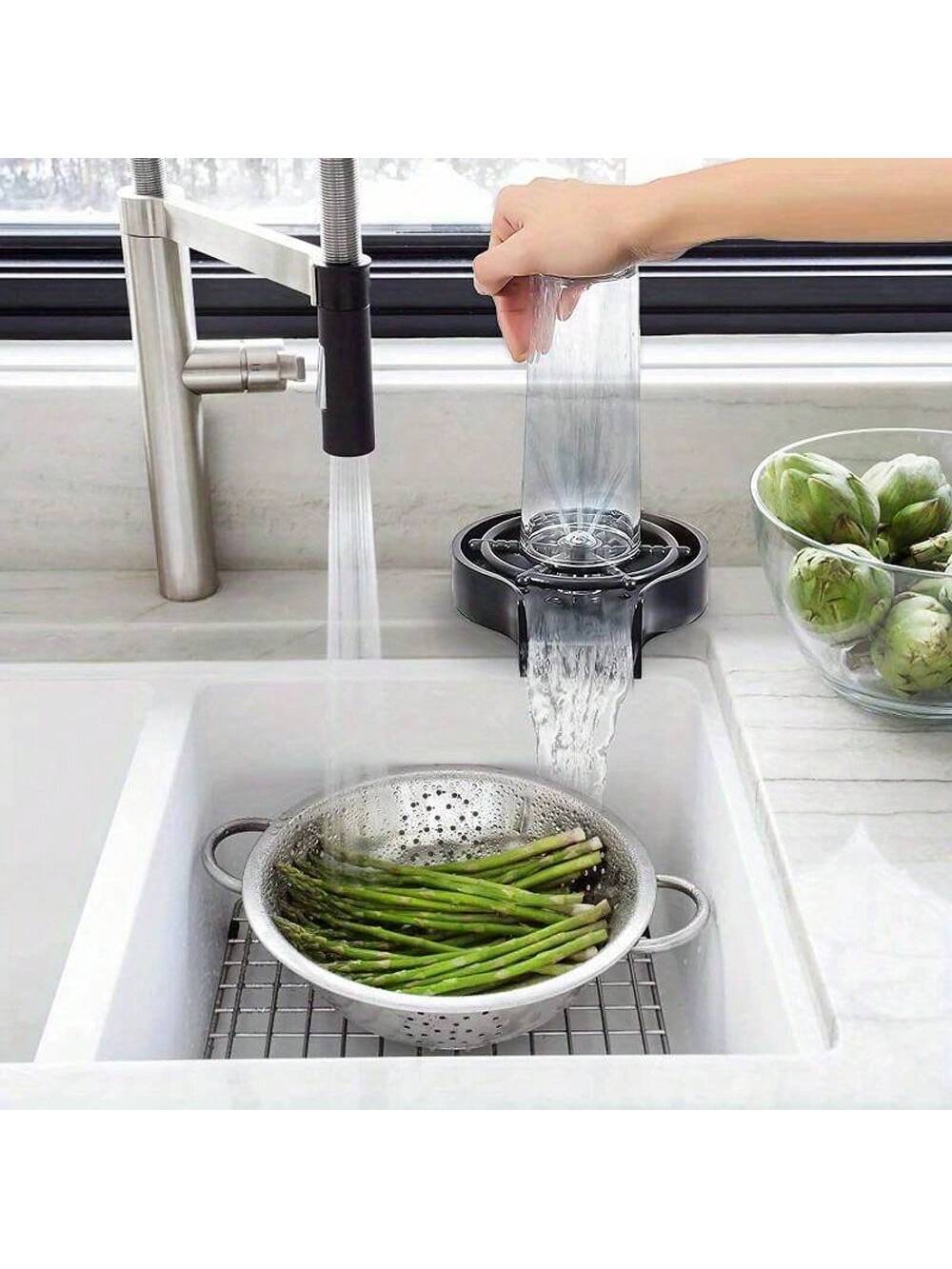 1Pc ABS Resin Household Cup Washer, Automatic Cup Washing Device for Kitchen Sink or Bar Countertop
