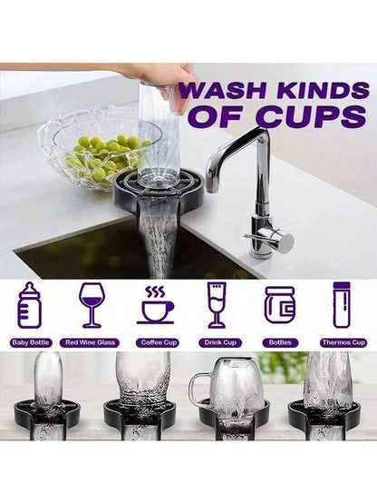 1Pc ABS Resin Household Cup Washer, Automatic Cup Washing Device for Kitchen Sink or Bar Countertop
