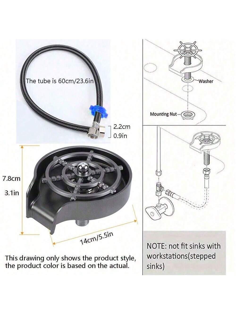 1Pc ABS Resin Household Cup Washer, Automatic Cup Washing Device for Kitchen Sink or Bar Countertop