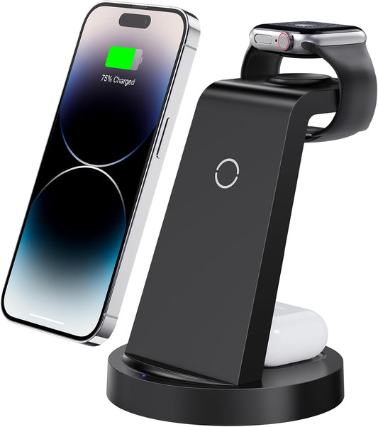 3-in-1 Wireless Charging Station for iPhone 16E, 16, 15, 14, 13, 12, 11, X Pro Max, Apple Watch, and AirPods 4, 3, Pro