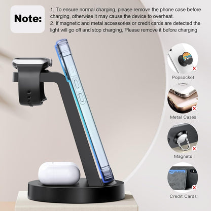 3-in-1 Wireless Charging Station for iPhone 16E, 16, 15, 14, 13, 12, 11, X Pro Max, Apple Watch, and AirPods 4, 3, Pro