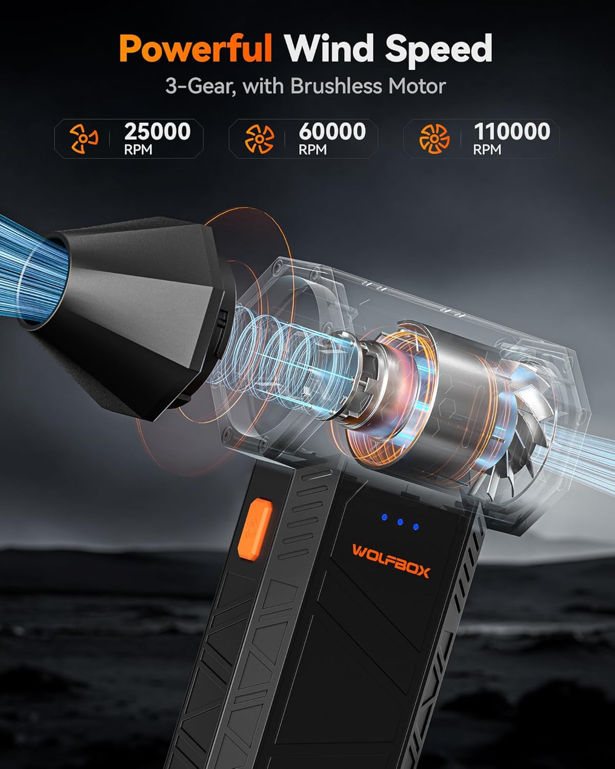 MF50 Cordless Electric Air Duster - 110,000 RPM High-Power Mini Blower with 3 Adjustable Gears and Fast Charging for Cleaning Computers, Keyboards, Home, Outdoor, and Automotive Use