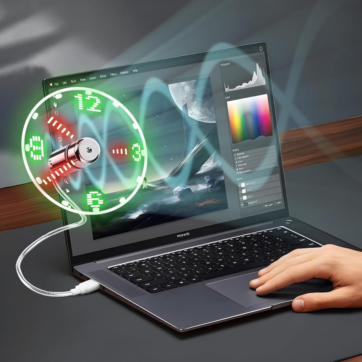 LED USB Clock Fan with Real Time Display Function,Stocking Stuffers for Men Christmas Gadgets,Father'S Day Gifts,1 Year Warranty