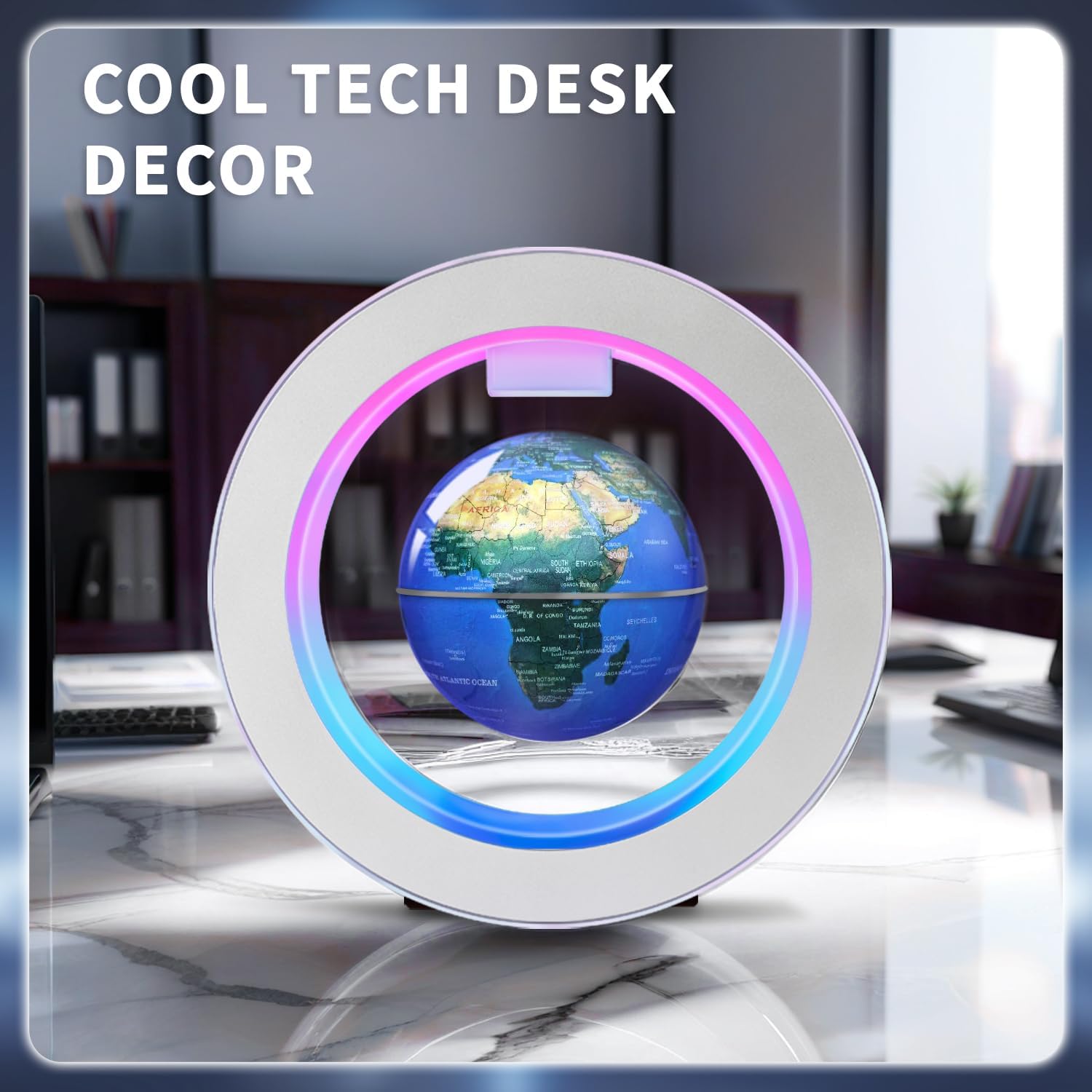 Floating Globe O Frame, Magnetic Levitating Technolog, Cool Gadgets for Men, 4In Globe for Education Office Home Desk Decor, Cool Tech Gift for Holiday Parties Birthday