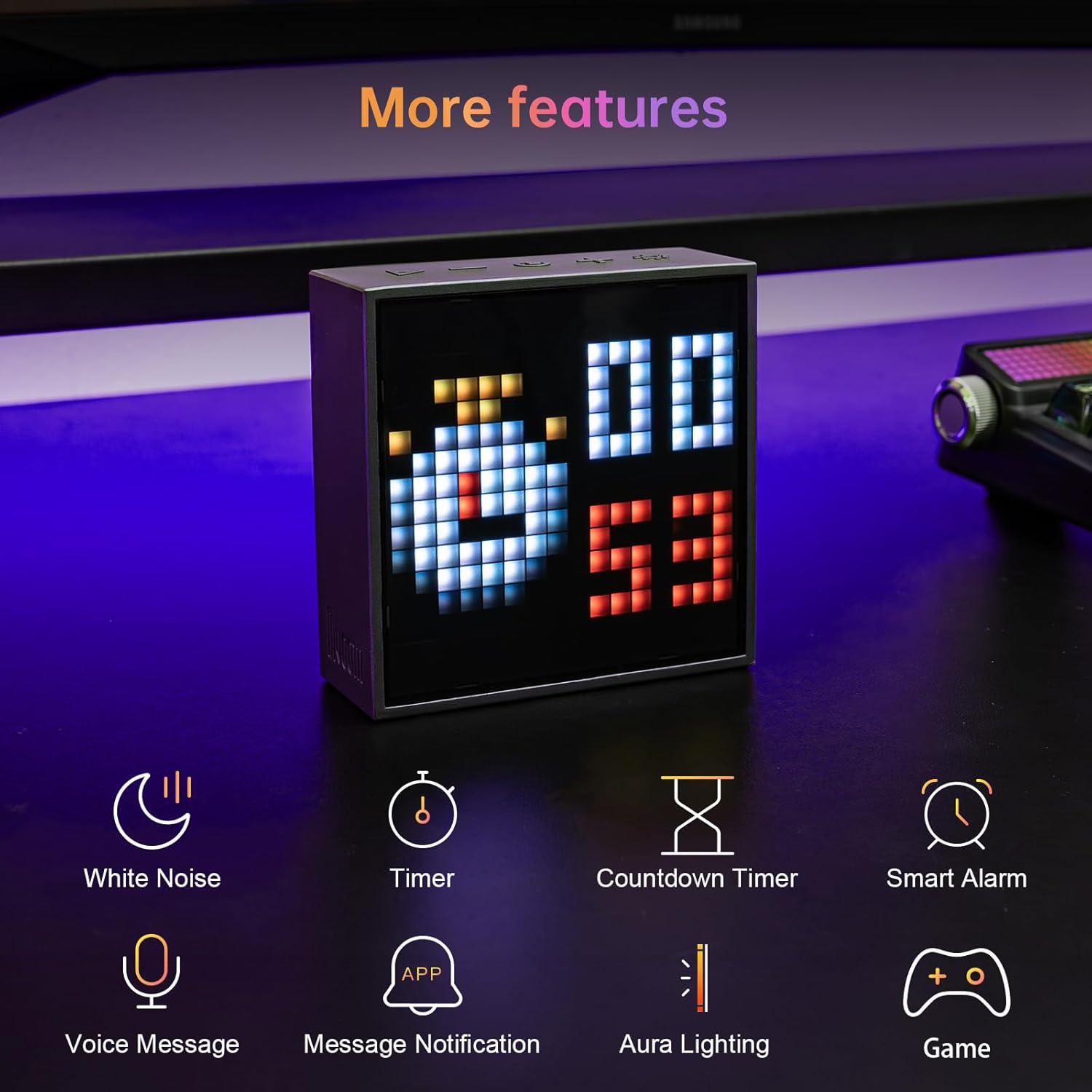 Timebox Evo -- Pixel Art Bluetooth Speaker with 16X16 LED Display APP Control - Cool Animation Frame & Gaming Room Setup & Bedside Alarm Clock- Black