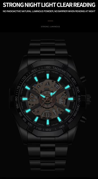2024  Mens Watches Top Brand Luxury Stainless Steel Waterproof Hollow Out Blue Big Male Wristwatches Relogio Masculino