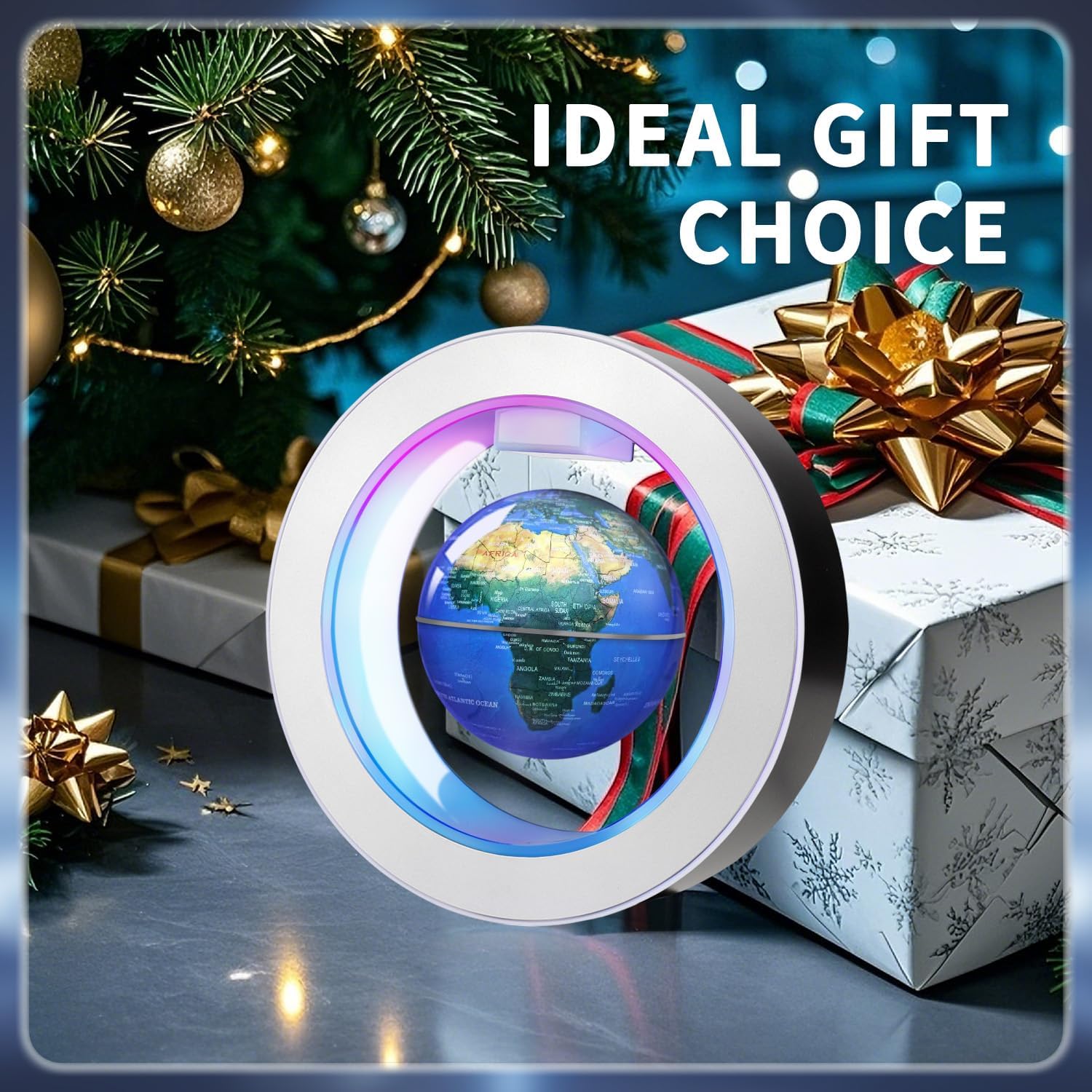 Floating Globe O Frame, Magnetic Levitating Technolog, Cool Gadgets for Men, 4In Globe for Education Office Home Desk Decor, Cool Tech Gift for Holiday Parties Birthday