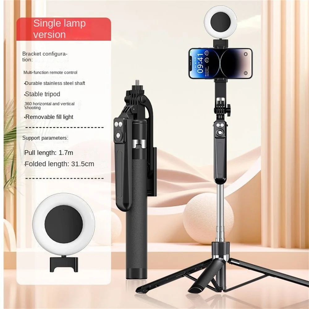 1.7M Selfie Stick Tripod with Light Wireless Remote Control 360 ° Rotation for Smartphone Video Recording Live Streaming