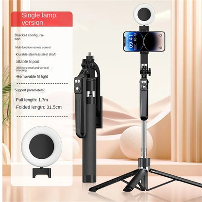 1.7M Selfie Stick Tripod with Light Wireless Remote Control 360 ° Rotation for Smartphone Video Recording Live Streaming