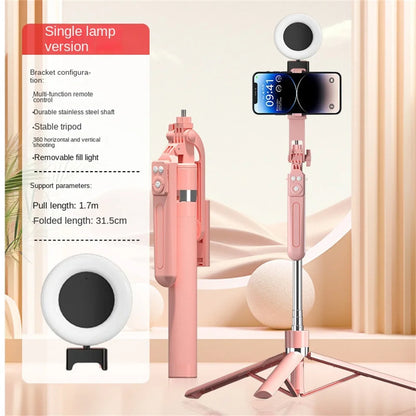 1.7M Selfie Stick Tripod with Light Wireless Remote Control 360 ° Rotation for Smartphone Video Recording Live Streaming