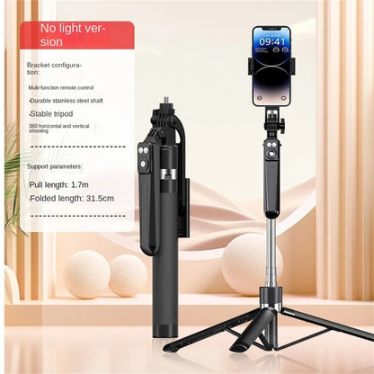1.7M Selfie Stick Tripod with Light Wireless Remote Control 360 ° Rotation for Smartphone Video Recording Live Streaming
