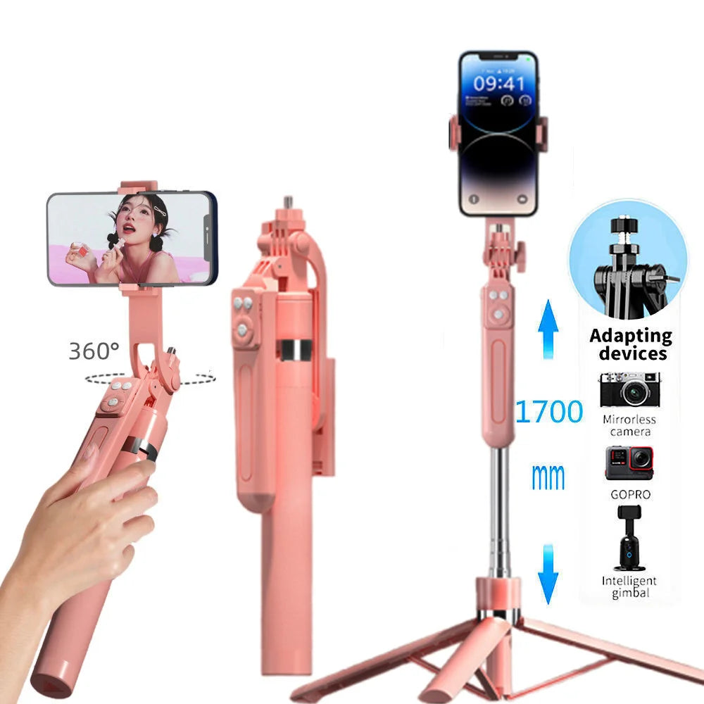 1.7M Selfie Stick Tripod with Light Wireless Remote Control 360 ° Rotation for Smartphone Video Recording Live Streaming