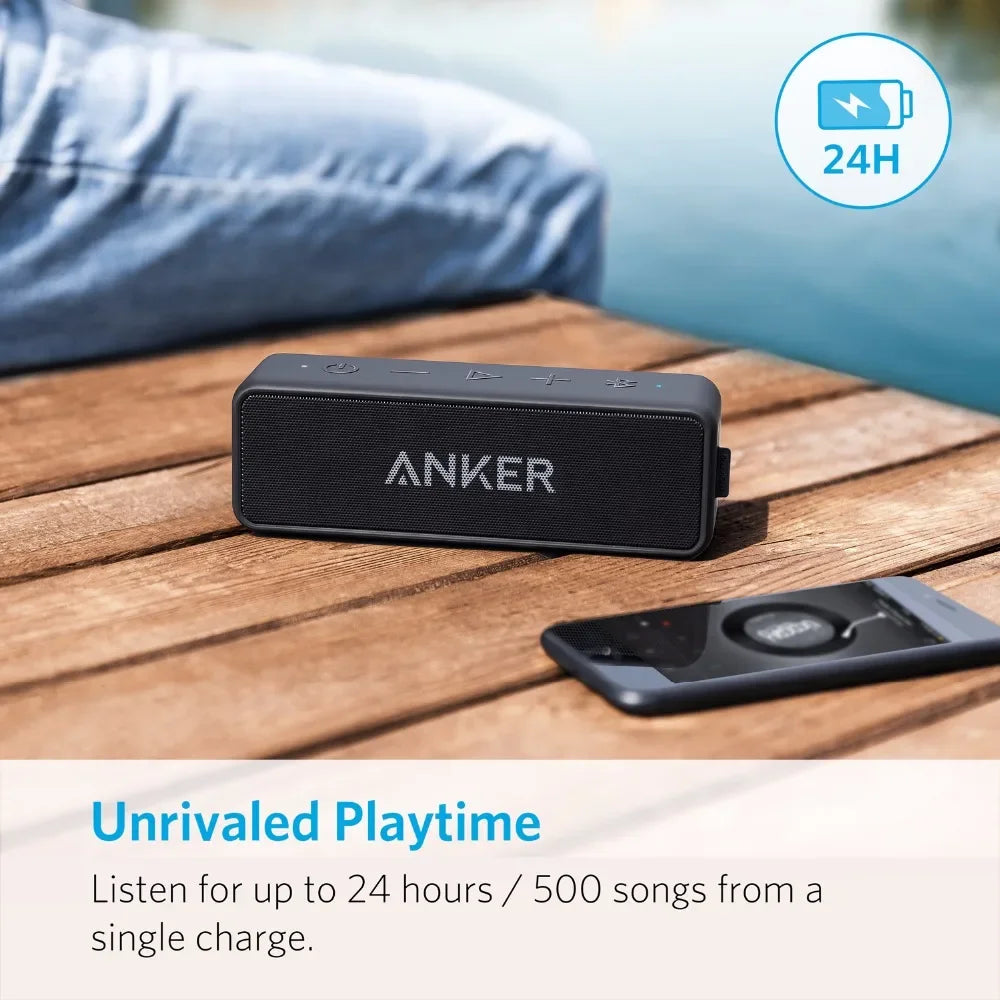 Soundcore 2 Portable Wireless Bluetooth Speaker Better Bass 24-Hour Playtime 66Ft Bluetooth Range IPX7 Water Resistance