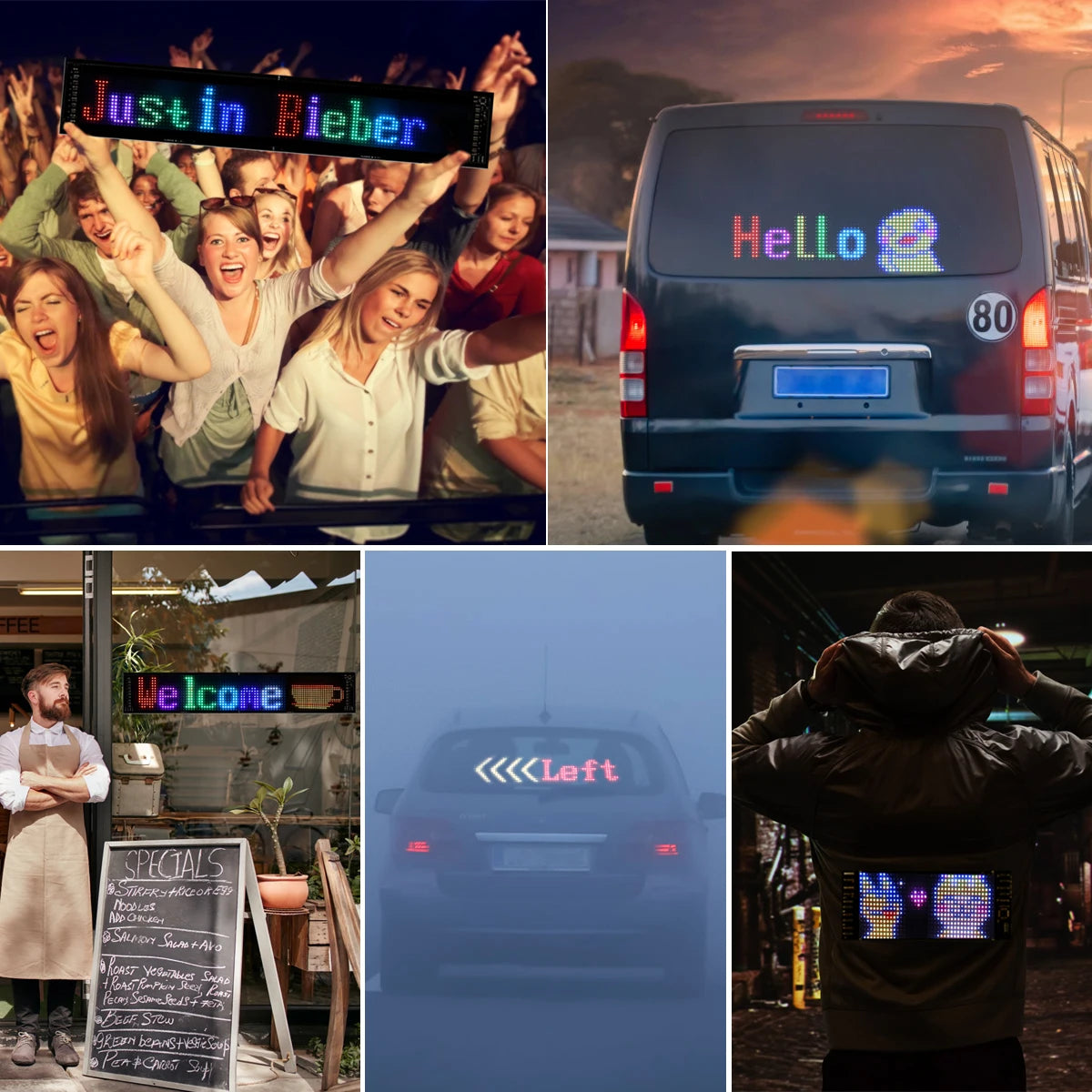 Smart Bluetooth LED Display Screens RGB LED Module Sign Matrix Pixel LED Panel Scrolling Signboard Advertising Light Car Decor