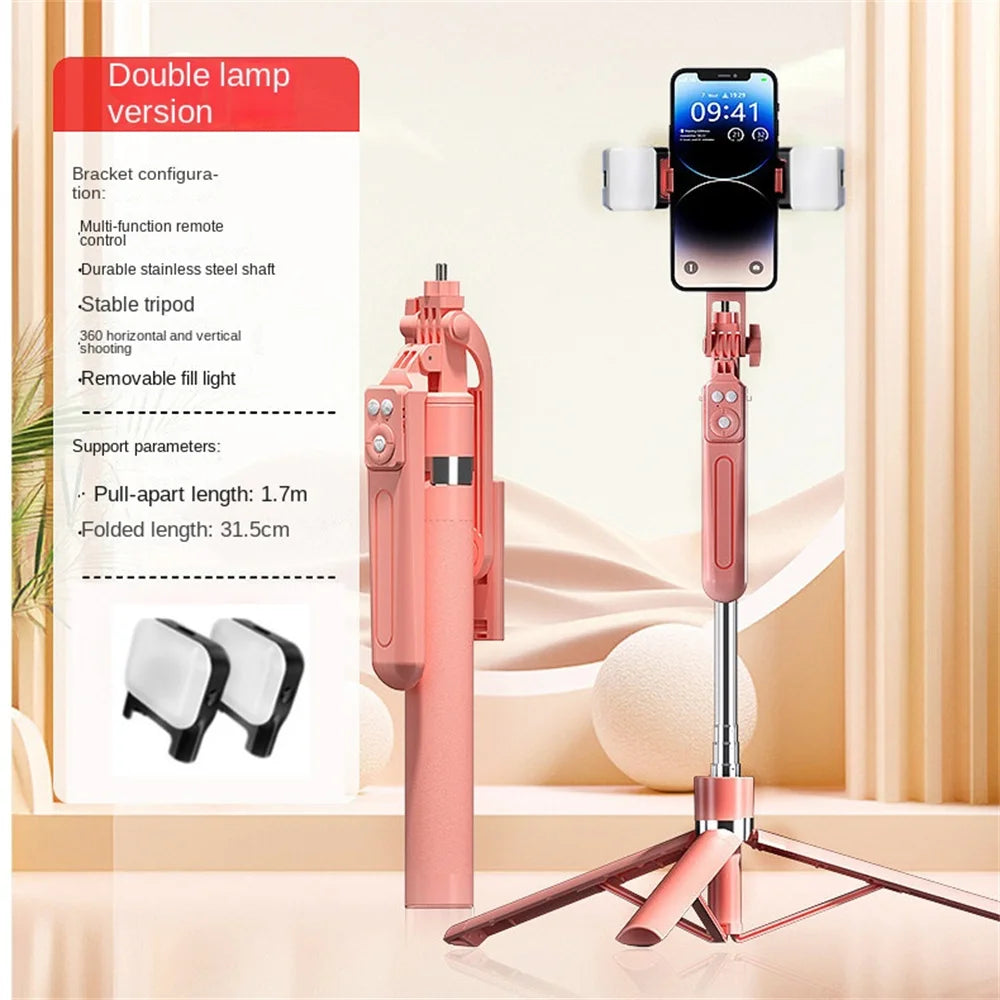 1.7M Selfie Stick Tripod with Light Wireless Remote Control 360 ° Rotation for Smartphone Video Recording Live Streaming
