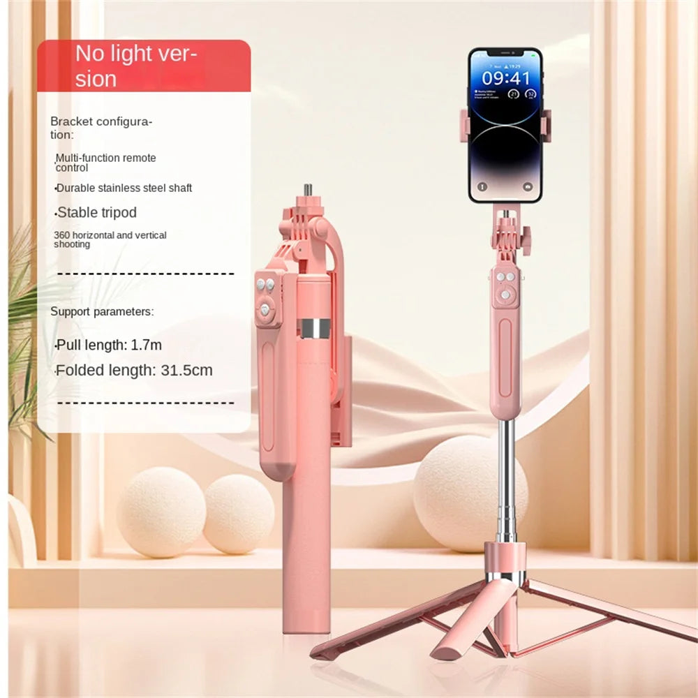 1.7M Selfie Stick Tripod with Light Wireless Remote Control 360 ° Rotation for Smartphone Video Recording Live Streaming
